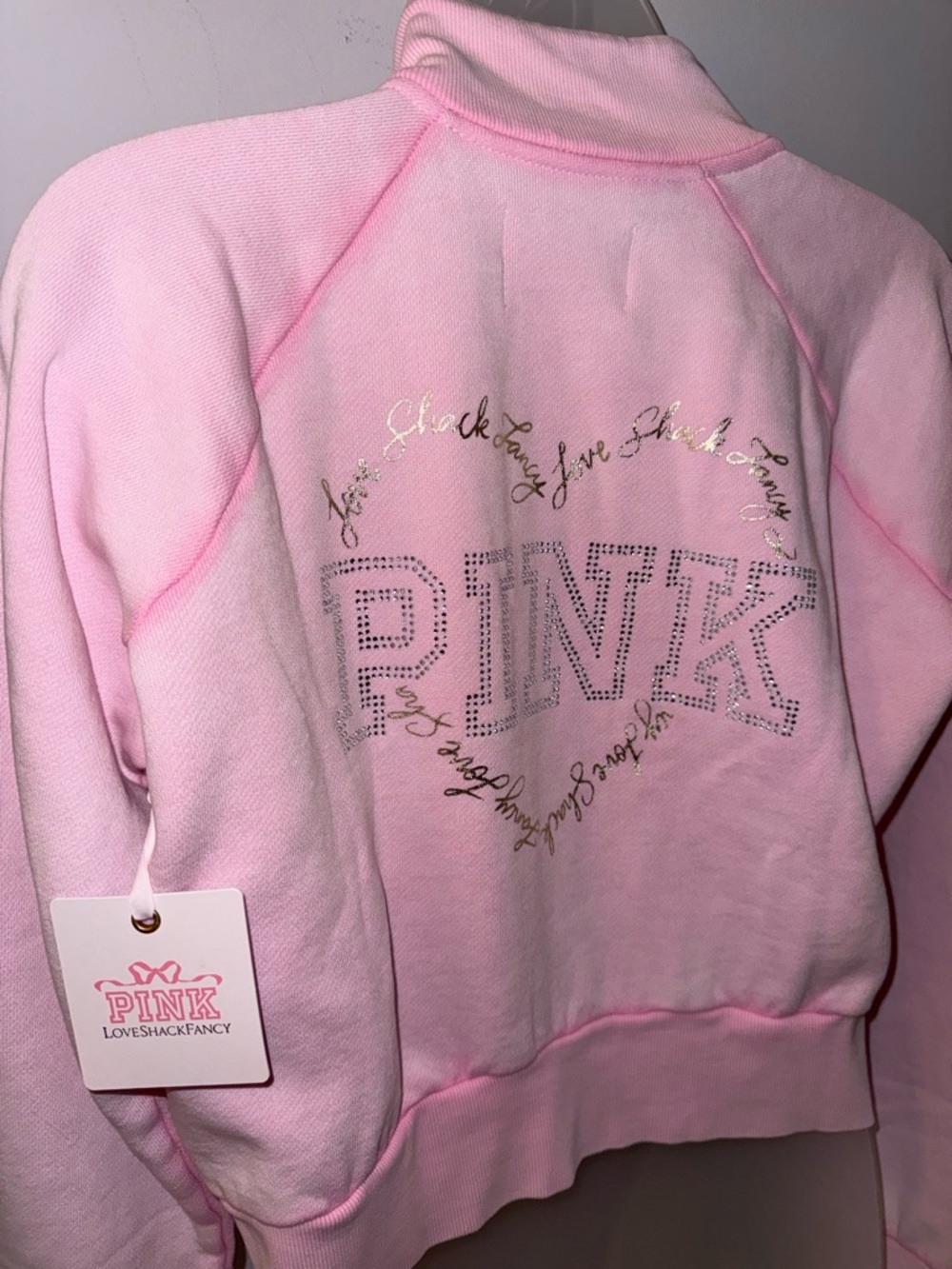 PINK x LoveShackFancy Reissued Full-Zip Cotton Foldover Flare Leggings Set M - Picture 9 of 10